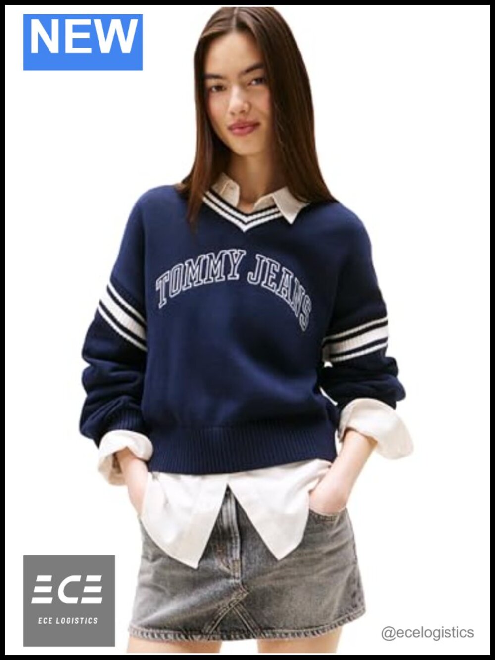 Tommy Jeans V-Neck Pullover Sweater with Printed Logo